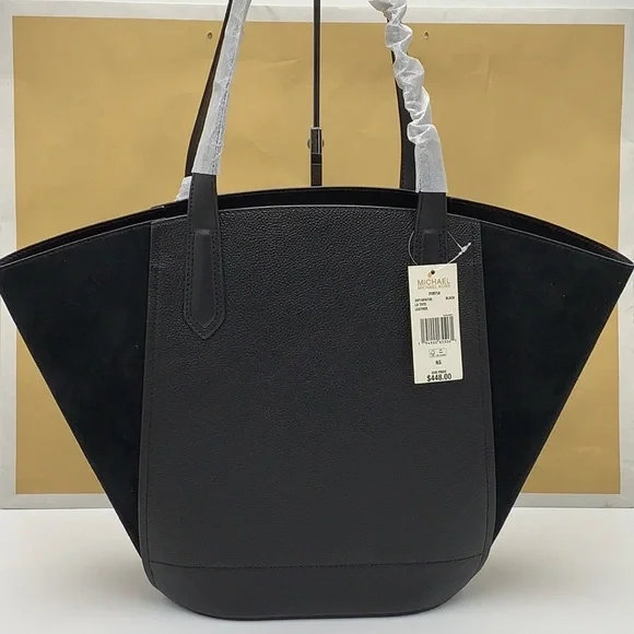 MICHAEL KORS PORTIA LARGE TOTE BLACK COLOR Pebbled leather/ suede - Picture 10 of 14